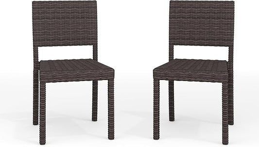 Martha Stewart Bedford Indoor-Outdoor Stackable Patio Chairs with Rattan Wicker Finish in Brown, Set of 2