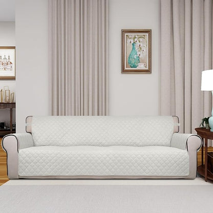 PureFit Reversible Quilted Couch Covers for Dogs Sofa Cover 4 Seater 88" | Ivory/Ivory, Water Resistant Couch Protector, Washable Pet Couch Cover with Non Slip and Elastic Straps For Kids