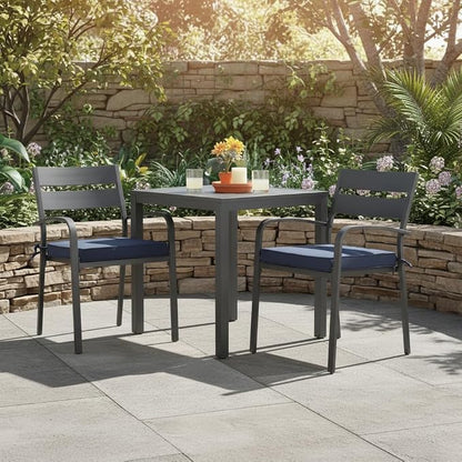 Outdoor 18 inch Square Patio Dining Chair Pads – Comfortable Fiber-Filled Seat Cushions with Ties, Reversible Polyester Fabric - Navy, Set of 2