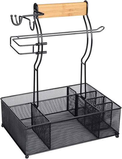 FANGSUN Grill Caddy, BBQ Caddy with Paper Towel Holder, Picnic Condiment Utensil Caddy for Outdoor Camping, Barbecue Accessories Storage Organizer for Griddle Grilling Tools, RV Patio Camper Must-Have