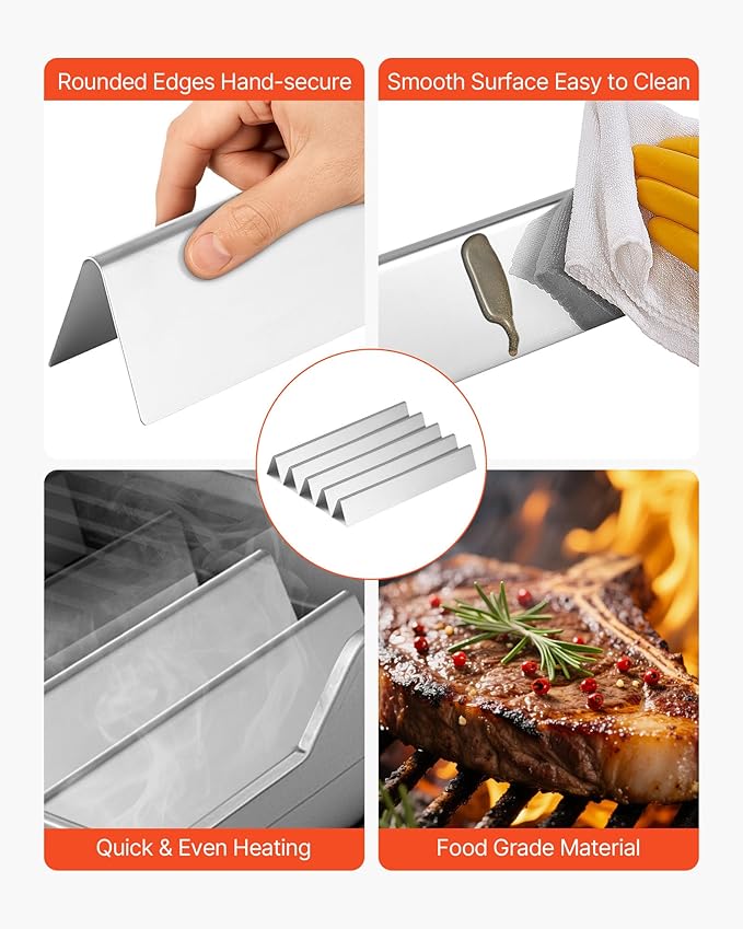 VEVOR Flavorizer Bars and Heat Deflectors, 17 inch Grill Replacement Part, for Weber Genesis 300 Series Grills, Including E310 E320 E330 S310 S320 S330, Stainless Steel Thicker Heat Plate, 7 Pack