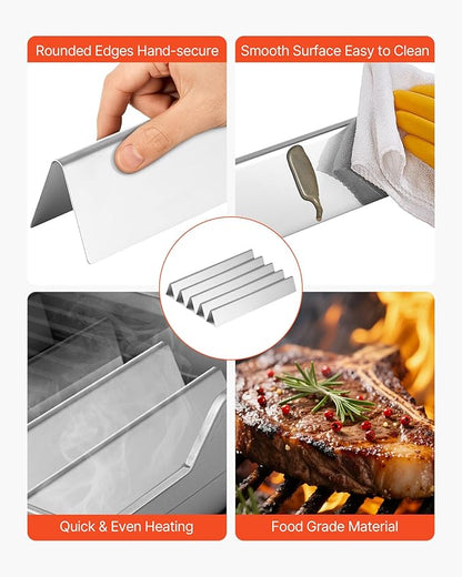 VEVOR Flavorizer Bars and Heat Deflectors, 17 inch Grill Replacement Part, for Weber Genesis 300 Series Grills, Including E310 E320 E330 S310 S320 S330, Stainless Steel Thicker Heat Plate, 7 Pack