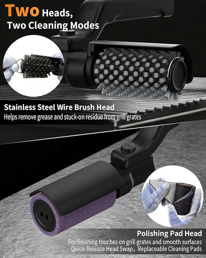 Electric Grill Brush, 3-Speed Rotary BBQ Cleaning Tool with 180° Adjustable Head,90-Minute Runtime,USB-C Rechargeable,Stainless Steel Bristle Brush for Gas,Charcoal and Ceramic Grills