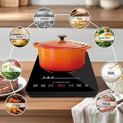 Electric hot plate 120°F~465°F Crystal Glass Surface Countertop Electric Cooktop1800W Automatic heat reduction and timer feature Easy to Clean Hot Plates for Cooking kitchen burner electric