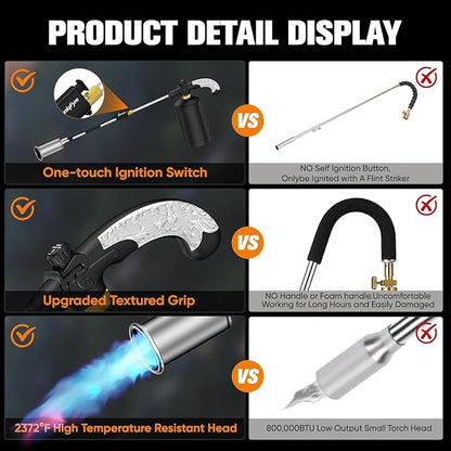 Propane Torch Weed Burner, CSA Certified | Adjustable Flame Weed Torch, Detachable Handle, Piezo Trigger Self Igniting for Garden, Wood, Ice(Propane Tank Not Included)
