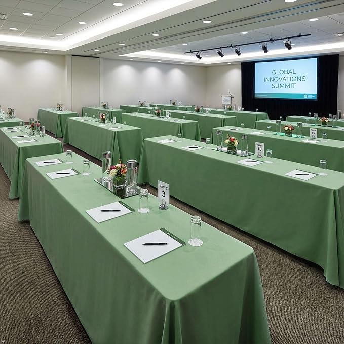 8 Pack Sage Green Tablecloth 60 x 102 Inch Rectangle For 6 Foot Tables | Wrinkle Resistant, Washable Polyester Fabric, Rectangular Table Cloth for Wedding Party Banquet Buffet and Camping