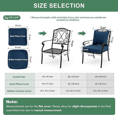 Summsun Outdoor Chair Cushions, Faux Linen Backrest and Deep Seat Cushion Set for Patio Furniture with Weather Resistant Removable Cover, Ties, Non-Slip Bottom, 22 x 22 Inch, Navy, Set of 4