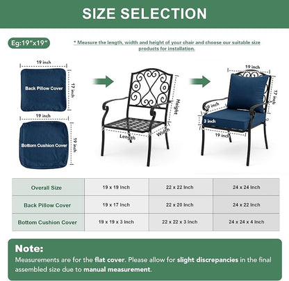 Summsun Outdoor Chair Cushions, Faux Linen Backrest and Deep Seat Cushion Set for Patio Furniture with Weather Resistant Removable Cover, Ties, Non-Slip Bottom, 22 x 22 Inch, Navy, Set of 2