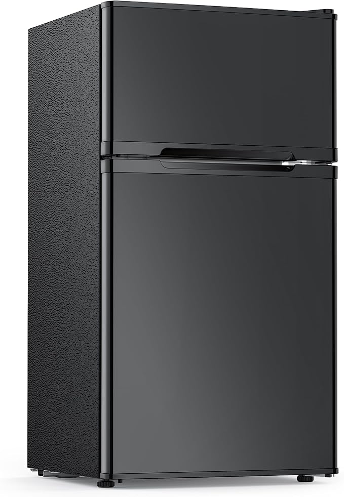 Electactic 2.5 Cu.Ft Double Door Mini Fridge with Freezer, Black Compact Refrigerator for Dorm Office Apartment