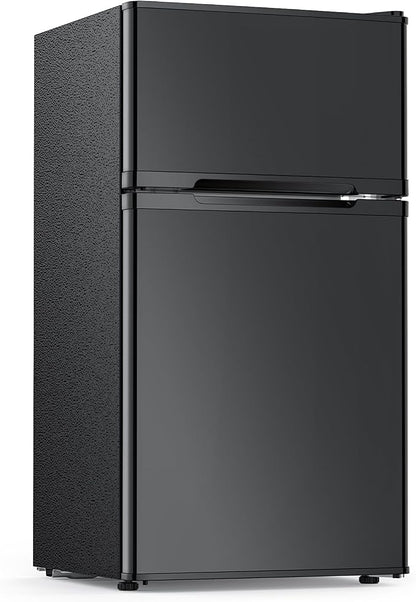 Electactic 2.5 Cu.Ft Double Door Mini Fridge with Freezer, Black Compact Refrigerator for Dorm Office Apartment