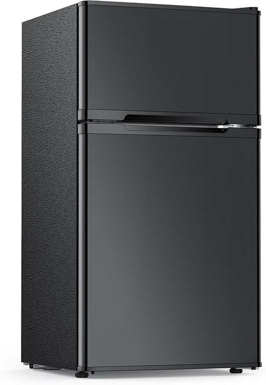 Electactic 2.5 Cu.Ft Double Door Mini Fridge with Freezer, Black Compact Refrigerator for Dorm Office Apartment