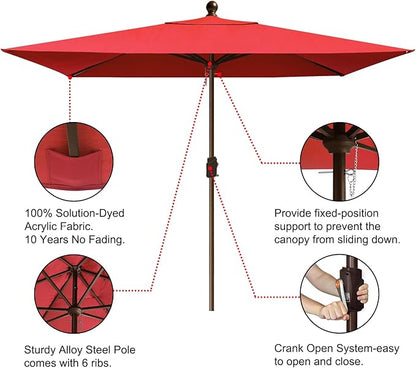 EliteShade USA 10-Year-Non-Fading 6.5x10Ft Rectangular Market Patio Umbrella, UPF 50+ UV Protection Performance Sun Umbrella, Heavy Duty Commercial Grade Outdoor Table Umbrella with Crank, Windproof Vented Top for Garden, Pool, Deck and Outdoor Playset...