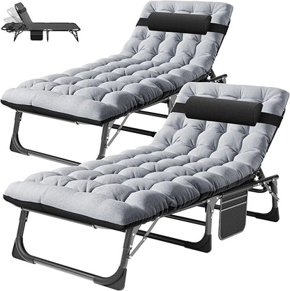 ABORON 3-in-1 Folding Patio Lounge Chair, 440LB Heavy-Duty Tri-Fold Guest Bed with Plush Cotton Cushion, No Assembly Adjustable Recliner for Office Nap, Patio Sunbathing, Poolside & Camping