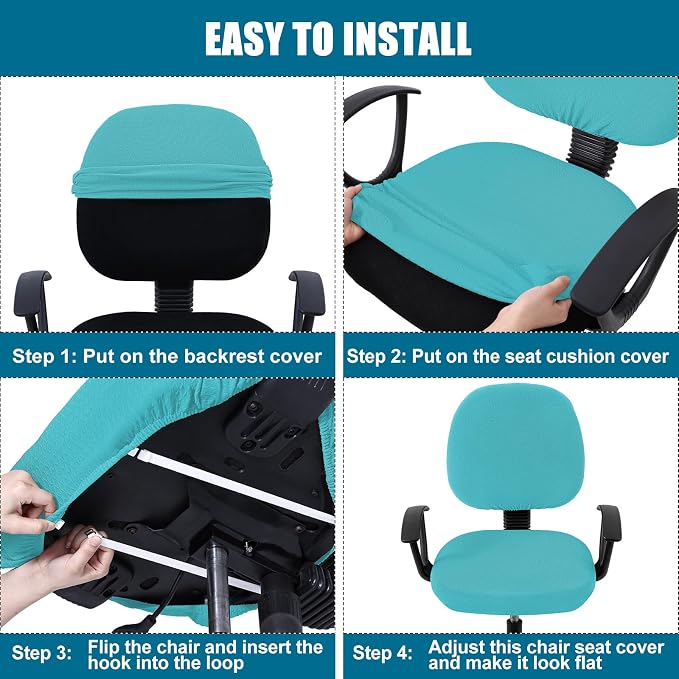 Smiry Office Computer Chair Covers for Desk Rotating Chair Protector | Stretch Jacquard Removable Washable Universal Slipcovers, Seat + Backrest Cover, Aqua