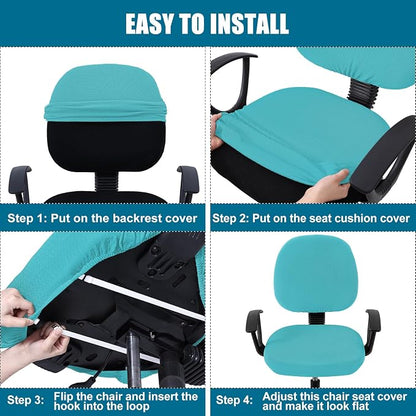 Smiry Office Computer Chair Covers for Desk Rotating Chair Protector | Stretch Jacquard Removable Washable Universal Slipcovers, Seat + Backrest Cover, Aqua