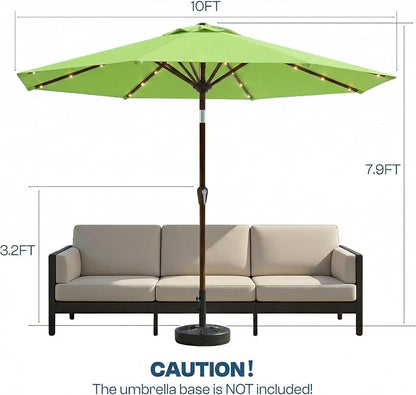 10FT Solar Patio Umbrella with Lights, Outdoor Table Market Umbrella with 32 LED Lights, 8 Sturdy Ribs, Push Button Tilt and Crank for Pool, Deck and Garden, UV-Resistant