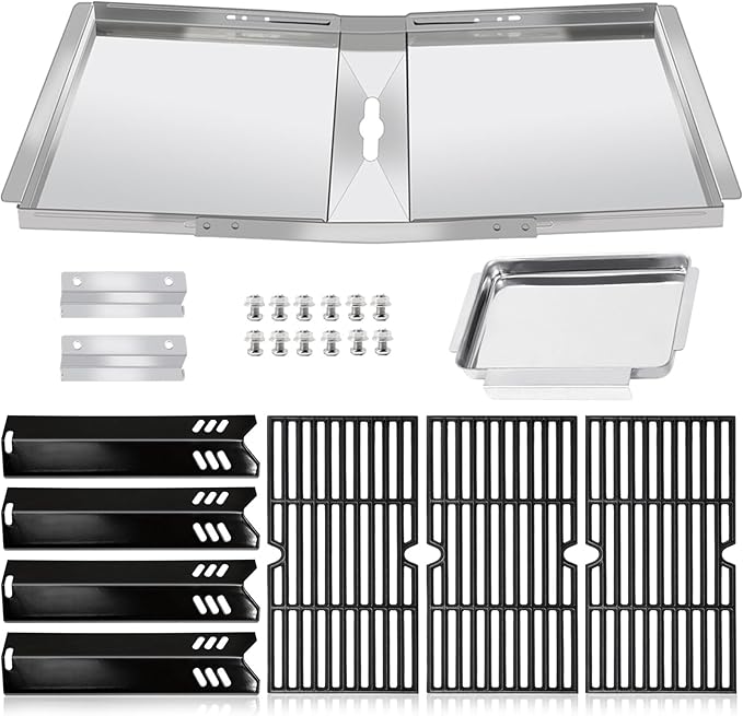 DGF493BNP Drip Pan Grill Replacement Parts for Dyna Glo DGF493BNP, DGB494SPB, Backyard Grill BY13-101-001-12, Grill Grates, Heat Shields and Adjustable 24''-30'' Grease Tray for Dyna-glo 4 Burner