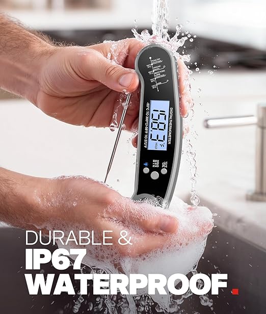 Meat Thermometer Digital – Instant Read Food Thermometer for Grilling, BBQ, Air Fryer, Smoker, Candy Making with Foldable Probe, Kitchen Gadgets, BBQ Essentials, Gift for Dad, Men, Grey