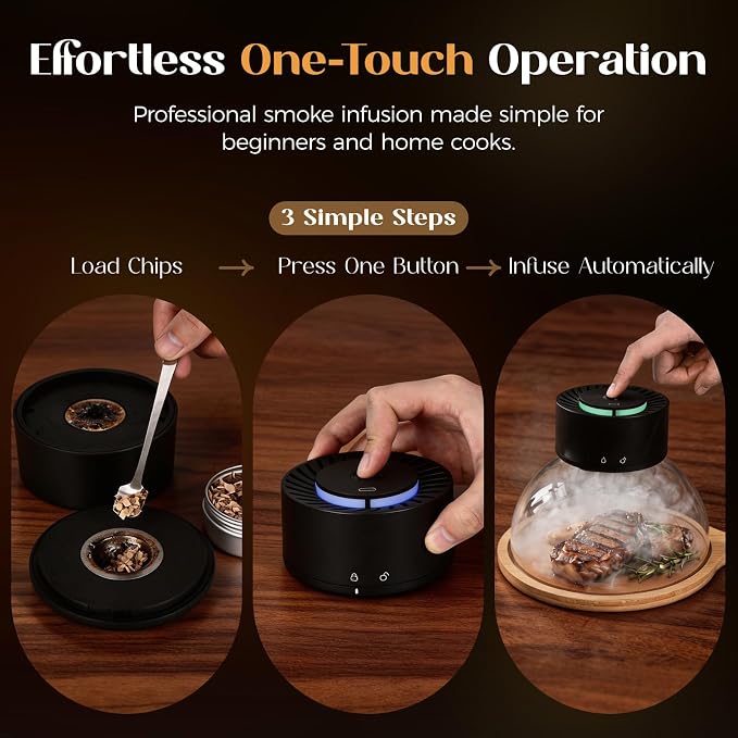 Umimile Electric Cocktail Smoker Kit, USB-C Rechargeable Torch-Free Whiskey Smoker for Cocktails and Food, Adjustable Smoke Control, Glass Cover, Wood Tray, 6 Wood Chips (7.09 inches)