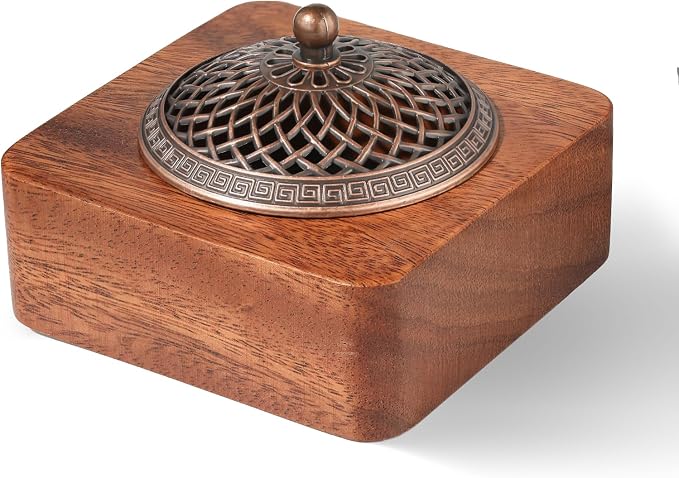 Acacia Wood Incense Burner for Cones & Coils, with Sticks Holder | 3-in-1 Wooden Meditation Accessory, Zen Yoga Home Decor for Living Room, Bedroom and Spa