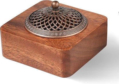 Acacia Wood Incense Burner for Cones & Coils, with Sticks Holder | 3-in-1 Wooden Meditation Accessory, Zen Yoga Home Decor for Living Room, Bedroom and Spa