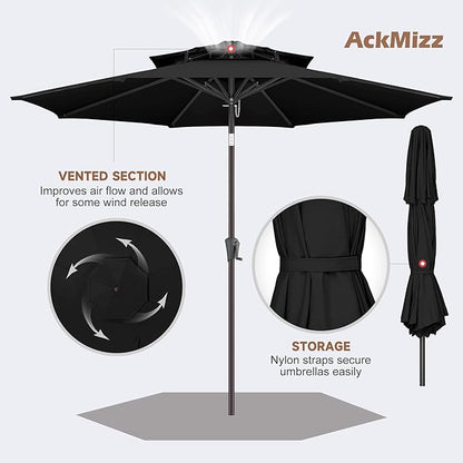9ft Outdoor Patio Umbrella - 2-Tier Table Umbrella Waterproof UV Protection, Sombrillas de Patio with Push Button Tilt, Sun Umbrella for Pool, Porch, Garden, Backyard (Black)