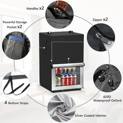 COSHNIBI Outdoor Refrigerator Cover,420D Oxford Waterproof Upright Freezer Cover,Front Can Be Rolled-Up by Zippers (23"Lx22"Wx34"H)