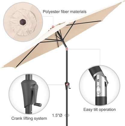 10 ft Patio Umbrella Outdoor with Push Button Tilt, Beige | UV Protection, Waterproof, Large Porch Deck Umbrella for Pool, Table, Garden, Backyard, Provides Shade