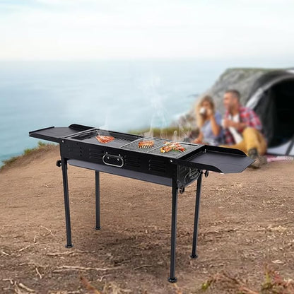 Portable Charcoal Grill with Side Table and Handle,Stainless Steel Folding BBQ Grill for Outdoor Cooking,Portable Barbecue Grill Camp Grill for Outdoor Camping Hiking Picnics Tailgating Backpacking