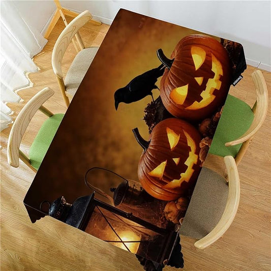 Swono Halloween Tablecloths Halloween Pumpkin Scary Bird Old Wooden Kitchen Dinning Tabletop Decoration, Polyester Table Cover for Indoor Outdoor 50x72 Inch Tablecloth