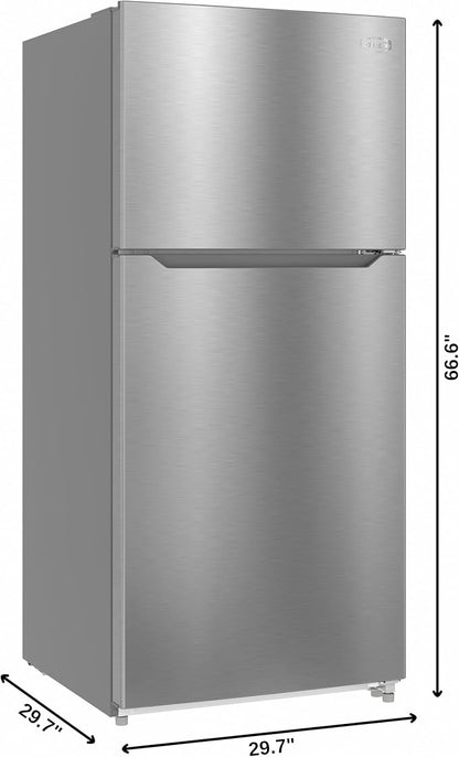 KoolMore 30 Inch 18 Cu Ft Top Freezer Refrigerator, Stainless Steel, Freestanding Full Size Fridge Freezer for Home Kitchen or Garage