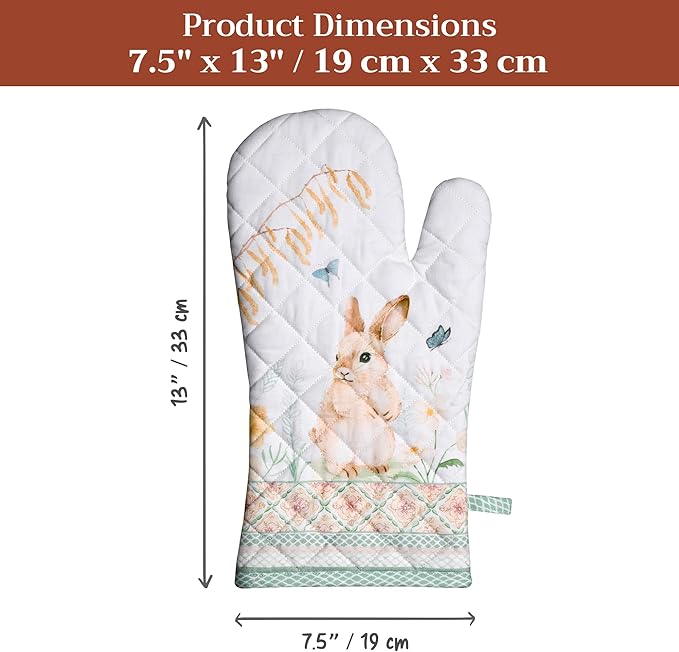 Maison d'Hermine Oven Gloves 100% Cotton Oven Mitt 7" x 13" with Loop Heat Resistant BBQ Cooking Gloves Baking Grilling Kitchen Hotel Home Farmhouse Spring Summer (Pack of 1, Easter Dew)