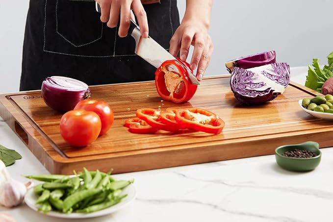 OAKSWARE 30 x 22 Inch Extra Large Acacia Wooden Cutting Board for Kitchen | Deep Juice Grooves, Side Handles & Pre-Oiled Surface, Perfect Countertop Expansion for Prep, Carving & Charcuterie Serving