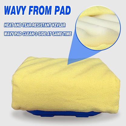 Blue Grill Brush Bristle Free, Replaceable BBQ Cleaning Head Accessories Cleaner, Yellow Wavy Pad Perfect for Stainless Steel, Porcelain, Cast Iron Grates Round Rectangle Grates