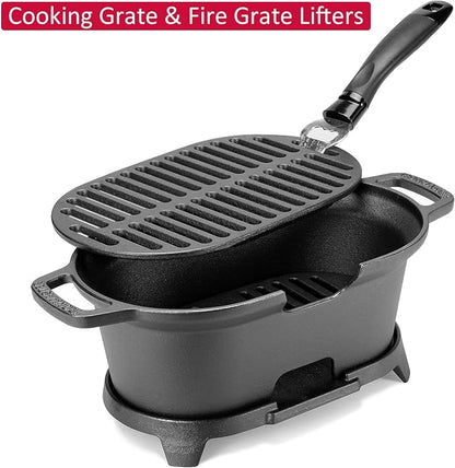 IronMaster Mini 100% Cast Iron Hibachi Grill, Tabletop Small Portable Charcoal Grill for Outdoor Camping, Japanese BBQ Grill Grate Surface 11" x 6.7" Ideal for 2 People