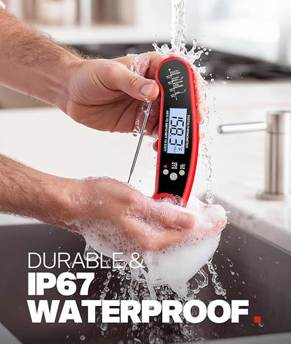 Meat Thermometer Digital, Food Thermometer for Cooking, Red, 2 Pack | Instant Read, for Grilling, BBQ, Air Fryer, Smoker, Candy, Kitchen Gadgets, BBQ Essentials, Gift for Dad, Men, Women