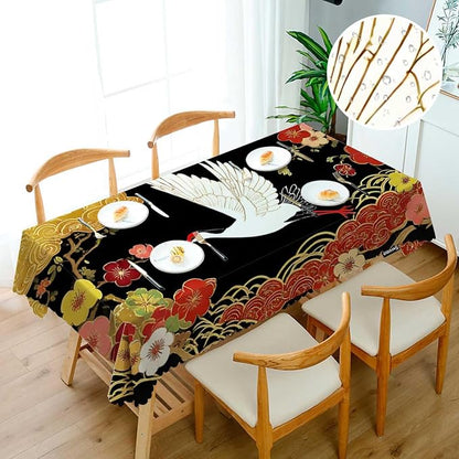 Swono Japanese Crane Tablecloths Asian Oriental Heron Bird Floral Branch Clouds Kitchen Dinning Tabletop Decoration, Polyester Table Cover for Indoor Outdoor 50x72 Inch Tablecloth
