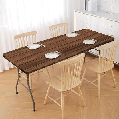 Irisbell Picnic Table Cover with Elastic Edge,6FT Wind Proof Wrinkleproof Fitted Tablecloth Cover Camping Beach Patio Rectangle Table Cloth for Indoor Outdoor (Wooden Grain, 30'' x 72'')