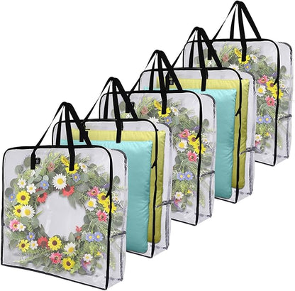 VENO 5 Pack Summer Wreath Storage Bag, Spring, Christmas Decoration Garland Container, 30 Inch Clear Door Wreath Organizers, Moving Boxes, Packing Supplies for College (Square - 5 Pack)