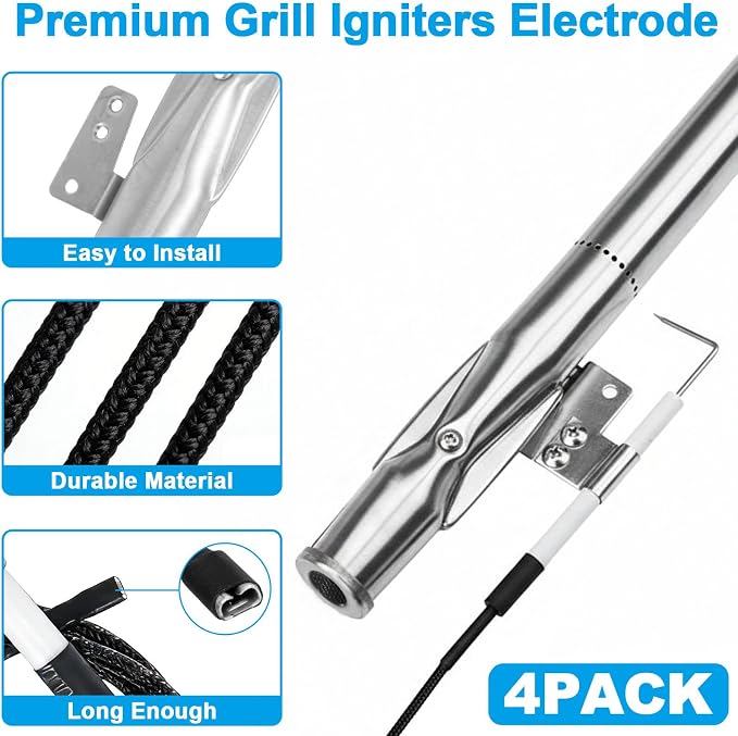 Set of 4 Grill Heat Plates and 4 Burner Tubes with Igniter Electrode Replacement Parts for Nexgrill 4 Burner 720-0830H 720-0783E 720-0958A Grill Replacement Parts for Nexgrill Gas Series