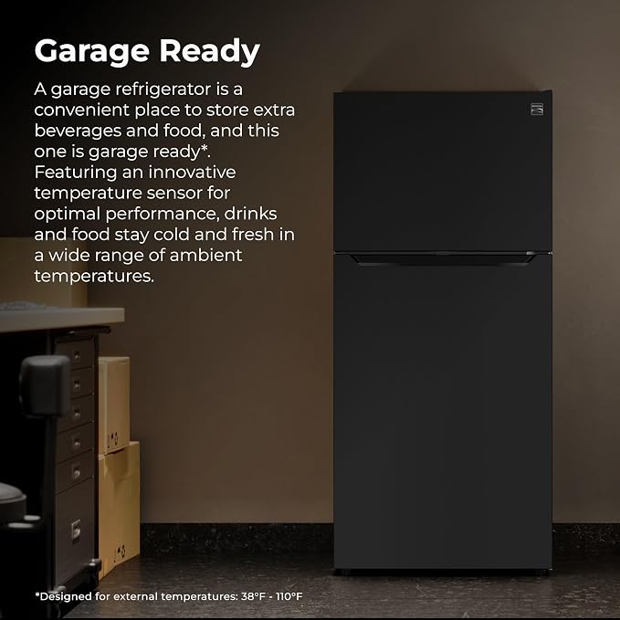 Kenmore 25 cu. ft. 33" Wide Top Mount Refrigerator - Black | Adjustable Glass Shelving, Humidity-Controlled Crispers, Gallon Door Bins, LED Lighting, ENERGY STAR Certified