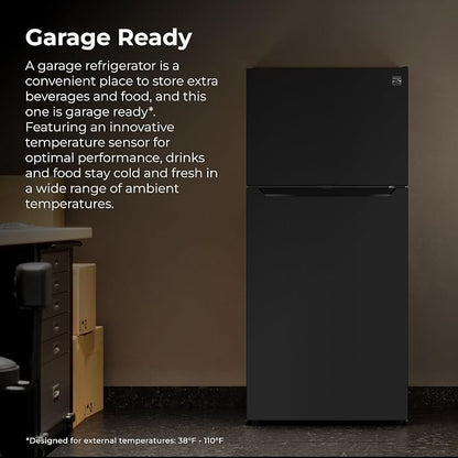 Kenmore 25 cu. ft. 33" Wide Top Mount Refrigerator - Black | Adjustable Glass Shelving, Humidity-Controlled Crispers, Gallon Door Bins, LED Lighting, ENERGY STAR Certified
