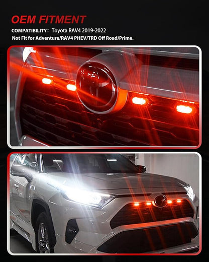 4Pcs Red LED Grill Lights Kit for Toyota RAV4 2019 & up | Not Fit for Adventure/RAV4 PHEV/TRD Off Road/Prime，Black Shell, w/ Wiring Harness,Grill Led Raptor Lights
