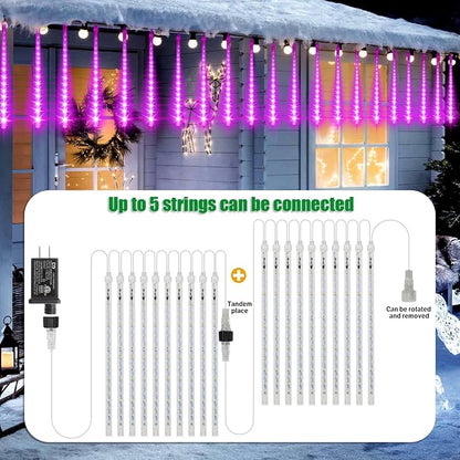 LAMPHOME Pink Lights for Valentines Day Decor,Christmas Lights Outdoor12-inch LED Meteor Shower Icicle Lights, 10 Tubes 240 LED Shower Rain Waterproof Plug for Xmas Tree Yard House