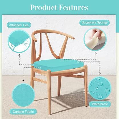 Cozyide Outdoor Chair Cushions, Waterproof Patio Seat Cushions with Adjustable Straps, Round Corner Patio Chair Cushions for Garden, Teal, 17x16x2 Inch (Pack of 4)