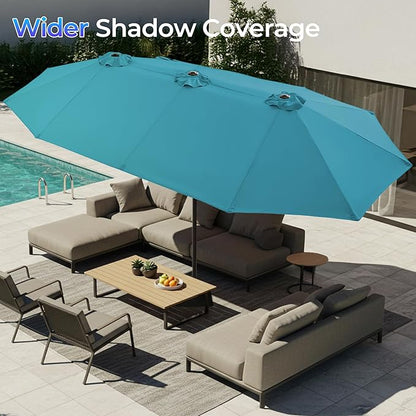 SUPERJARE 13FT Outdoor Patio Umbrella with Base Included, Double Sided Pool Umbrellas with Fade Resistant Canopy, Large Table Umbrella for Deck, Market, Backyard - Lake Blue
