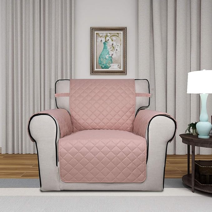 PureFit Reversible Quilted Sofa Cover, Water Resistant Slipcover Furniture Protector, Washable Couch Cover with Non Slip Foam and Elastic Straps for Kids, Dogs, Pets (Small, Pink/Beige) | Pink/Beige, Water Resistant Couch Protector, Washable Pet Couch ...