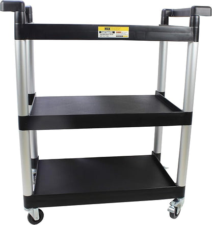 MaxWorks 80774 3-Shelf Utility Plastic Cart with Wheels-225 Lbs Maximum Capacity , Black