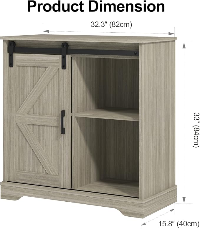 Panana Sliding Barn Door Buffet Sideboard Storage Cabinet Coffee Bar Kitchen Farmhouse Style (Oak)
