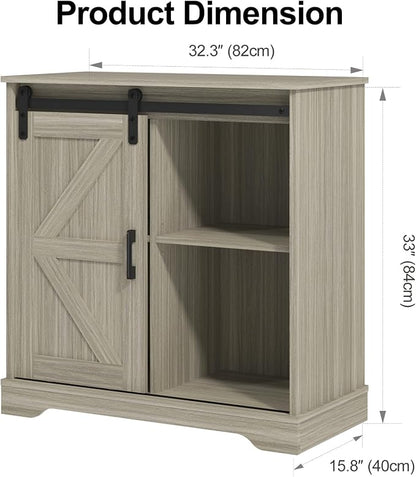 Panana Sliding Barn Door Buffet Sideboard Storage Cabinet Coffee Bar Kitchen Farmhouse Style (Oak)